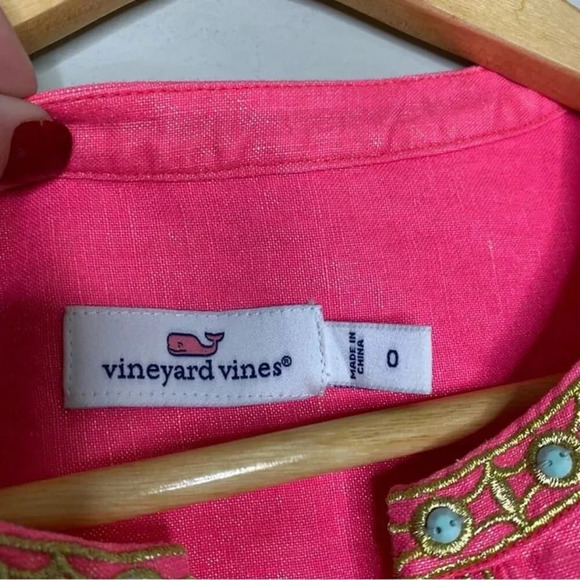 Vineyard Vines Pink Beaded Shimmer Linen Sleeveless Tunic Mini Dress Size 0 - Picture 5 of 11